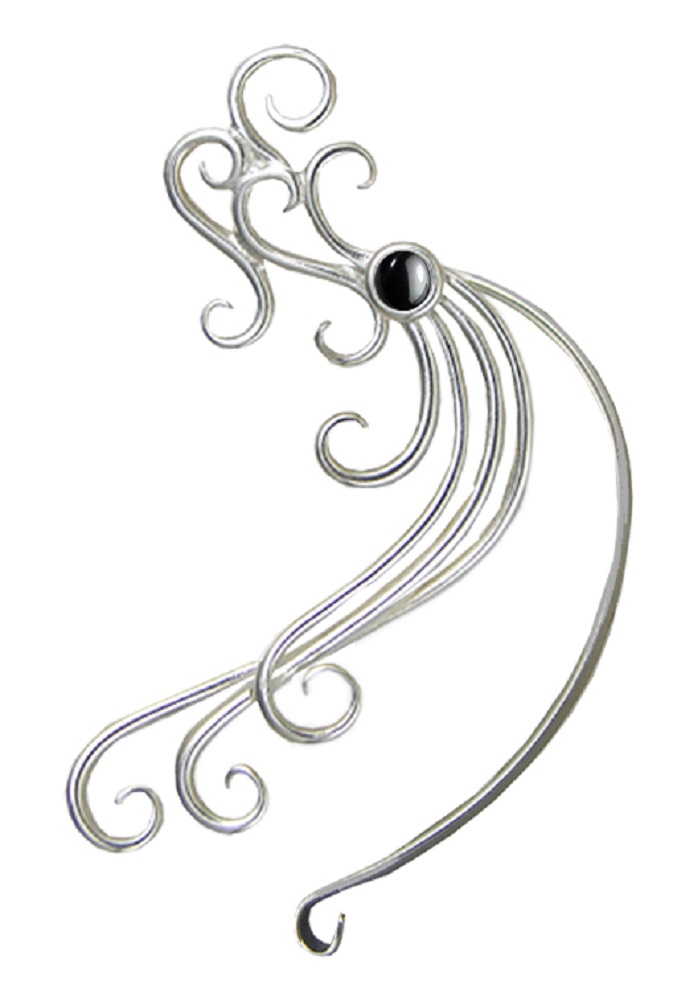 Sterling Silver Wind And Waves Left Only Ear Cuff Wrap With Hematite